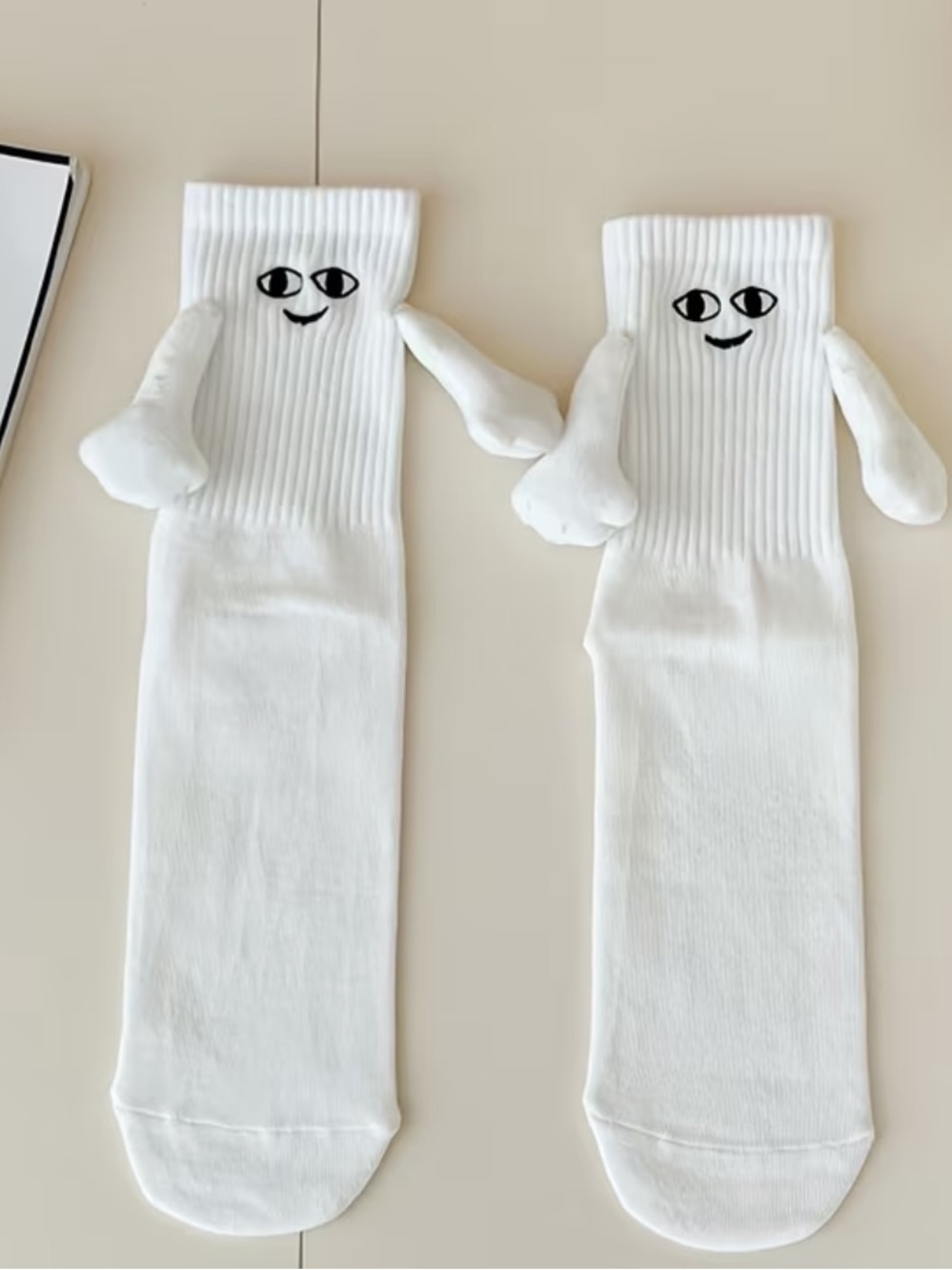 Cute White Crew Socks with Smiley Face and magnet Arms
